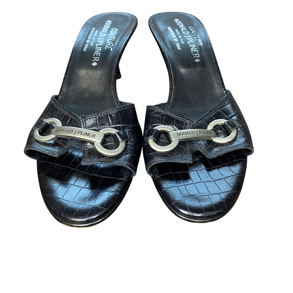 Donald J Pliner Couture‎ Black Leather Mules Kitten Heels Sandals Size 7N - Picture 6 of 14
